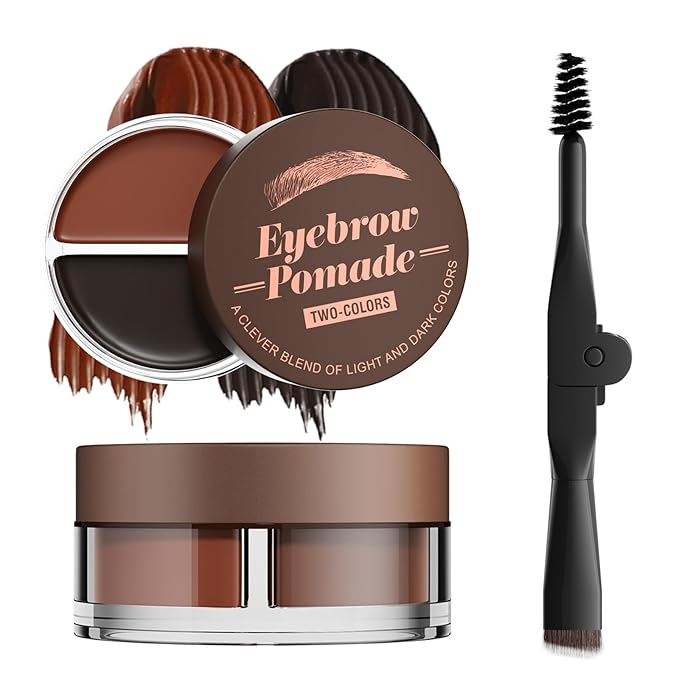 Dual Color Eyebrow Pomade for Women 2-in-1 Waterproof & Sweatproof Brow Gel with Foldable Dual-Ended Brush - Natural Looking, Long Lasting, All-Day Wear for Beginners (Light Brown+Black)