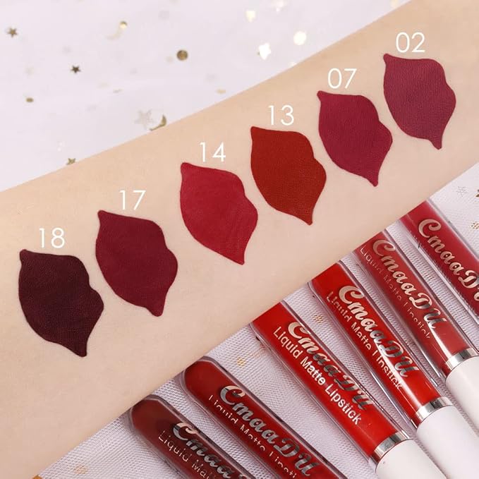 evpct 6Pcs Liquid Matte Lipstick Lipgloss Set for Women, Dark Deep Bright Ruby Blood Brick Plum Mauve Rose Red labiales mate 24 horas originale matte larga duracion 24 Hour Lipstick Long Lasting
