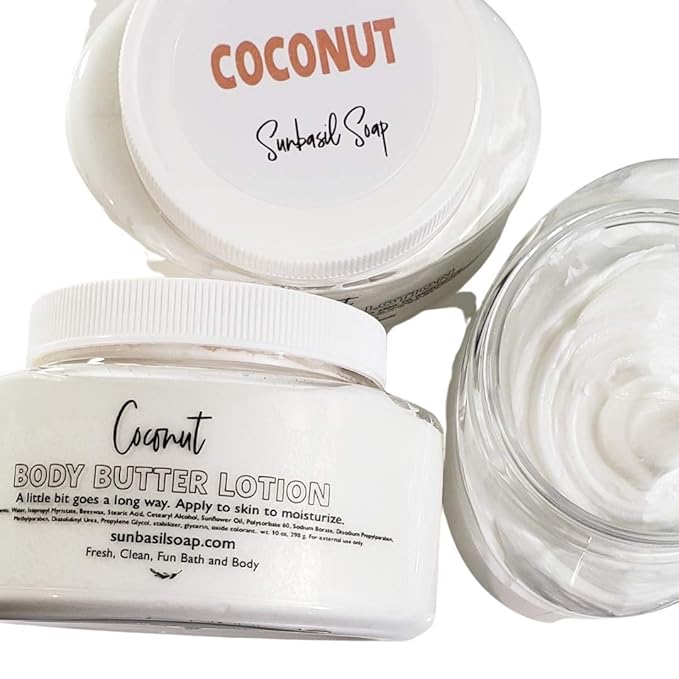 Sunbasil Soap Coconut Whipped Body Butter Lotion Everyday Skin Care Gentle Moisturizer for Women
