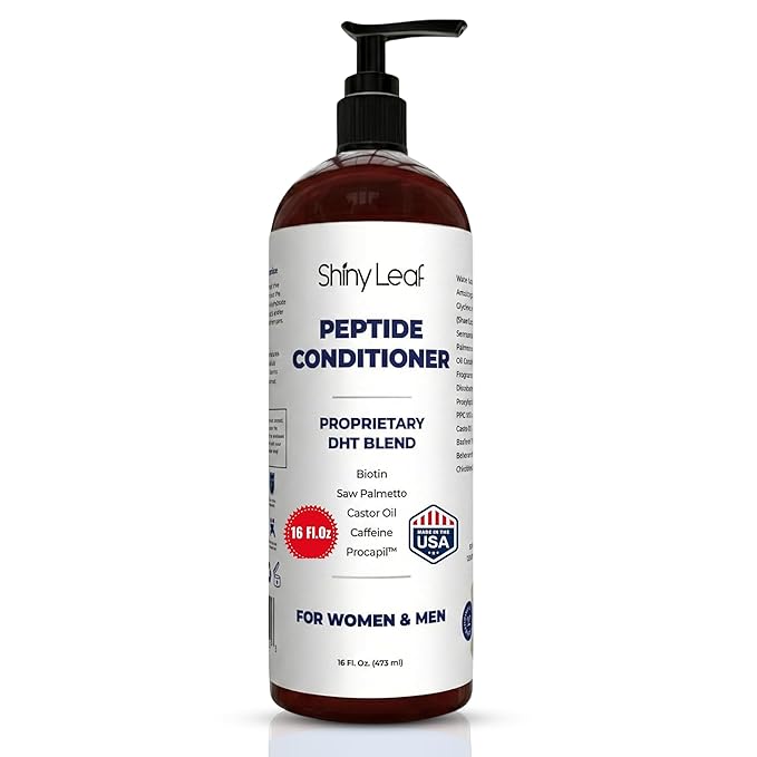 Shiny Leaf Peptide Conditioner for Hair Thinning - DHT Blocker with Biotin, Caffeine & Saw Palmetto - Sulfate Free Thickening Formula for Women & Men, Color Safe for All Hair Types, 16 fl oz