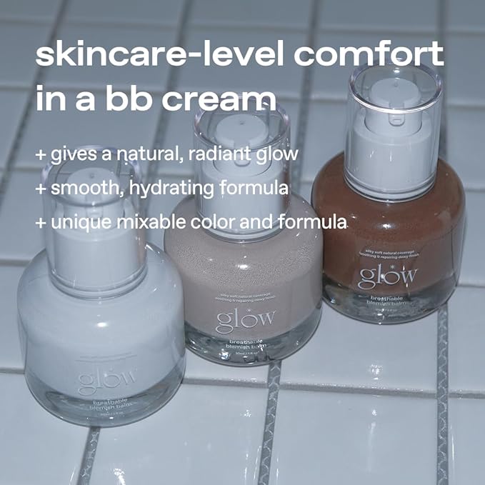 glow breathable blemish balm #brown, deep-coverage bb cream & tinted moisturizer, skincare-like finish with green tea leaf water infusion, healthy radiant, non-comedogenic, 1 fl oz
