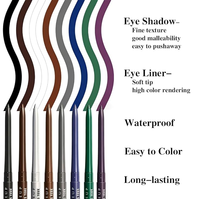 4Pcs Retractable Creamy Eyeliner & Eyeshadow Sticks for Women, Black White Brown Blue Purple Green Gray Colors, Ultra Pigmented Eye Pencils, Matte Satin Finish,Vegan (4 Pcs: 11#2 each of 02 + 04)