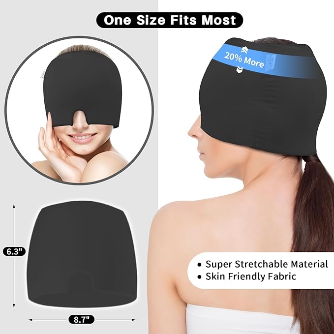 my novel things Migraine Relief Cap, Headache Relief Cap 2PCS with Gel Eye Mask, Hot Cold Therapy Ice Cap, Cooing for Head Sinus, Puffy Eyes, Tension and Stress Relief Gift Set for Men Women