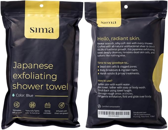 Exfoliating Washcloth Face & Body Scrub Towel - Japanese Exfoliating Towel with Hexagon Fibers, Body Scrubber with 2 Sides for Scrubbing & Washing, Extra Long Towels (Yellow, 2 Pack)