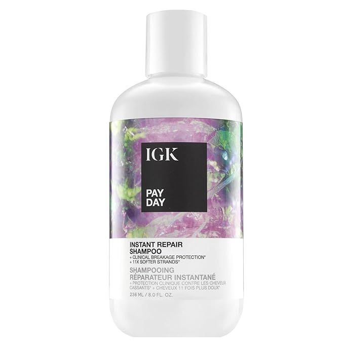 IGK PAY DAY Instant Repair Shampoo | Bond-Building Repair for Damaged, Over-Processed Hair | Sulfate-Free Care for Color-Treated Hair | 8 Oz
