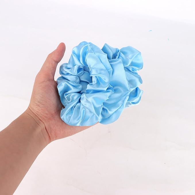 Silk Satin Scrunchies for Women Girls 12 PCS Blue Hair Scrunchies Silk Satin Hair Ties for Thick Hair Bulk Hair Ties Hair Accessories