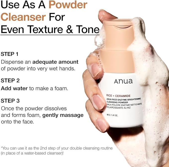 Anua Rice Skin Care Set – Rice Cleansing Powder Face Wash, Korean Milky Toner & Hydrating Serum with Ceramide, Hyaluronic Acid, Brightening for a Glass Skin Look, Non-Comedogenic, Korean Skincare
