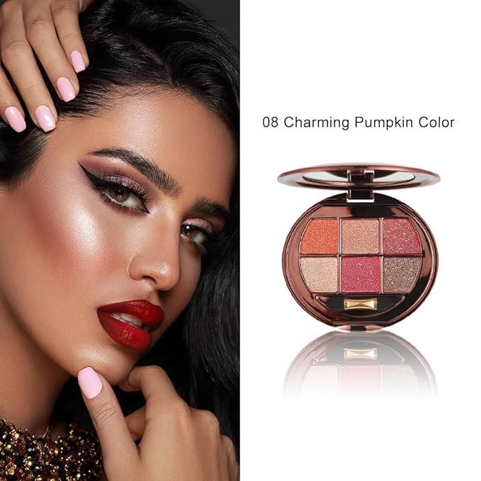 Coral Pink Shimmer Eyeshadow Palette, 6 Color High Pigment Blendable Glitter Eye Shadow Makeup for Older Women, Lightweight Travel Friendly, Suitable for All Eye Shapes, Fresh Daily Glam Look 08#