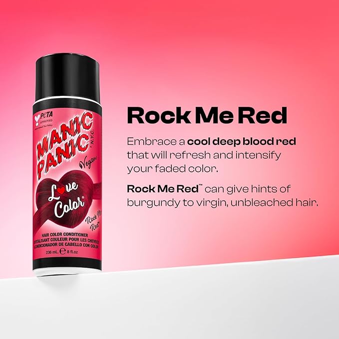 MANIC PANIC Cool Deep Blood Red Color Depositing Conditioner - Love Color Hair Conditioner Keeps Hair Vibrant, Nourished & Refreshed - Formulated with Shea Butter & Quinoa - Rock Me Red (8oz)