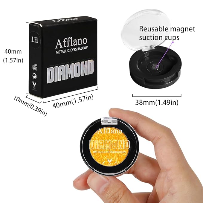 Afflano Yellow Glitter Eyeshadow Makeup, Single Diamond Gold Shimmery Eyeshadows, Super Pigmented Sunset Gold Glitter Yellow Eyeshadow One Swipe, Vibrant Metallic Eye Shadow Sparkly Eyelid Highlighter