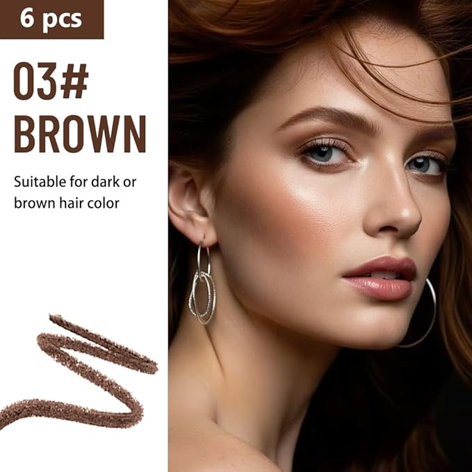 WanTuoluo Eyebrow Pencils for Women with Sharpener, 6Pcs Hard-Core Wooden Eye Brow Eye Liner Pencils for Beginner Makeup, Waterproof & Sweat-Proof (6Pcs-Brown)