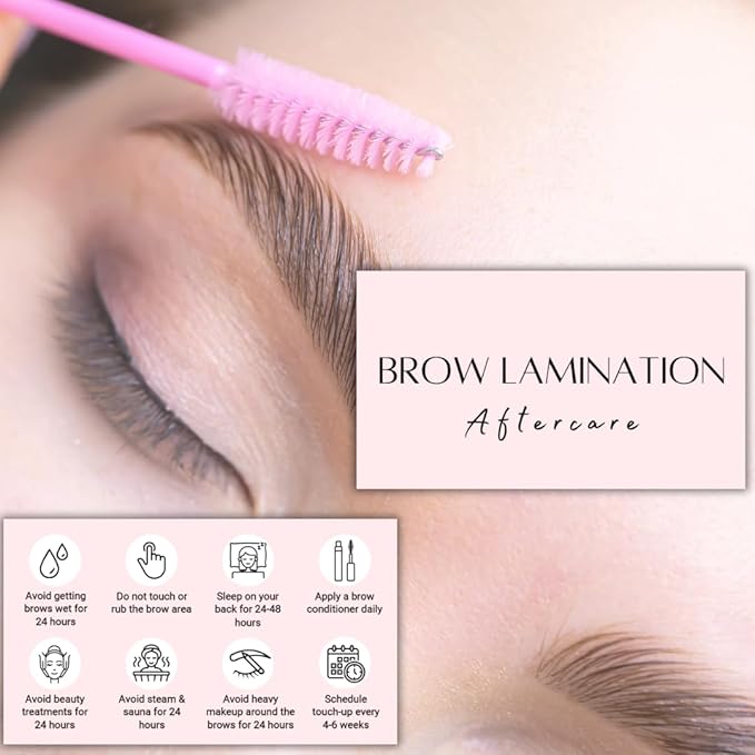 Brow Lamination Aftercare Card | 50 Pack | 2x3.5 Inch Card Size | Brow Lift and Tint, Simple Design with Illustration & Instruction
