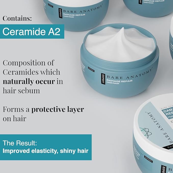 Bare Anatomy Damage Repair Hair Mask | 3x Strengthening Powered By Ceramide A2 & Coconut Milk Protein | Smoothening Hair | Hair Mask For Dry & Frizzy Hair | Sulphate & Paraben Free | Women & Men,250g
