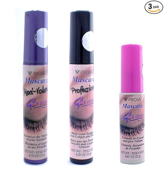 3 Pcs PROSA - PROFESIONAL Maxi Volumn Black MASCARA 4 IN 1 LONGER THICKER P1
