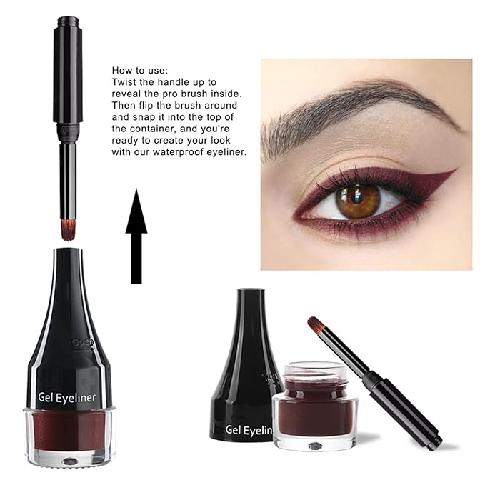 Gel Eyeliner 10 Colors Smooth Cream Matte Eyeliner Gel Longlasting Waterproof and Smudgeproof High Pigment Eyeliner with Brush (03 Brown)