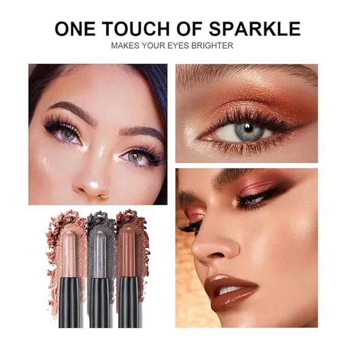 Black Eyeshadow Stick Makeup, Smooth Cream Shimmer Eye Shadow Pencil, Waterproof Hypoallergenic Long Lasting Crayon, Glitter Primer Palette Eyeliner