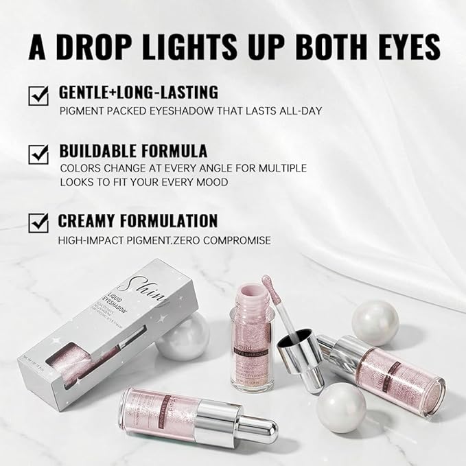 Pink Shimmer Liquid Eyeshadow, High Pigment Blendable Eye Makeup for Older Women, Long Lasting Lightweight Travel Friendly Buildable, Suitable for All Eye Shapes, Glitter Finish 07#