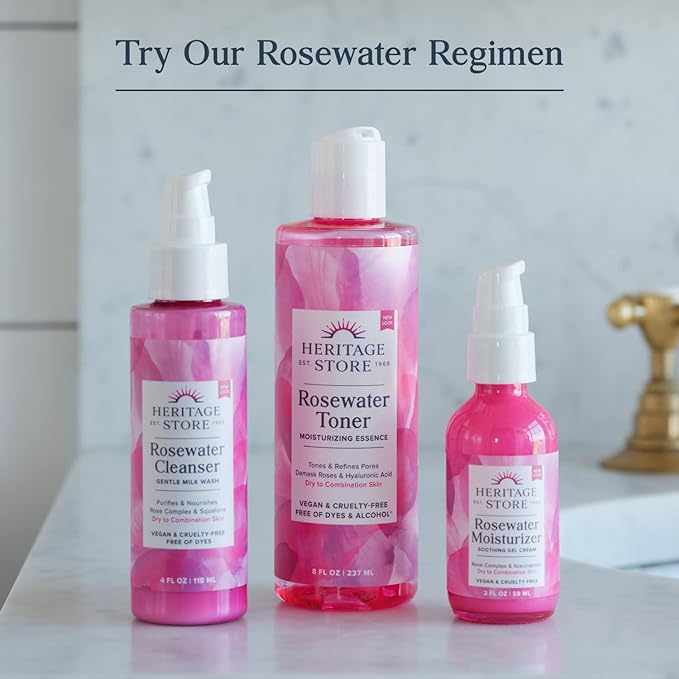HERITAGE STORE Rosewater Face Moisturizer - Soothing Gel Moisturizer with Rose Complex, Niacinamide and Hyaluronic Acid - Dry to Combination Skin Care - Hypoallergenic, Vegan, 60-Day Guarantee, 2oz