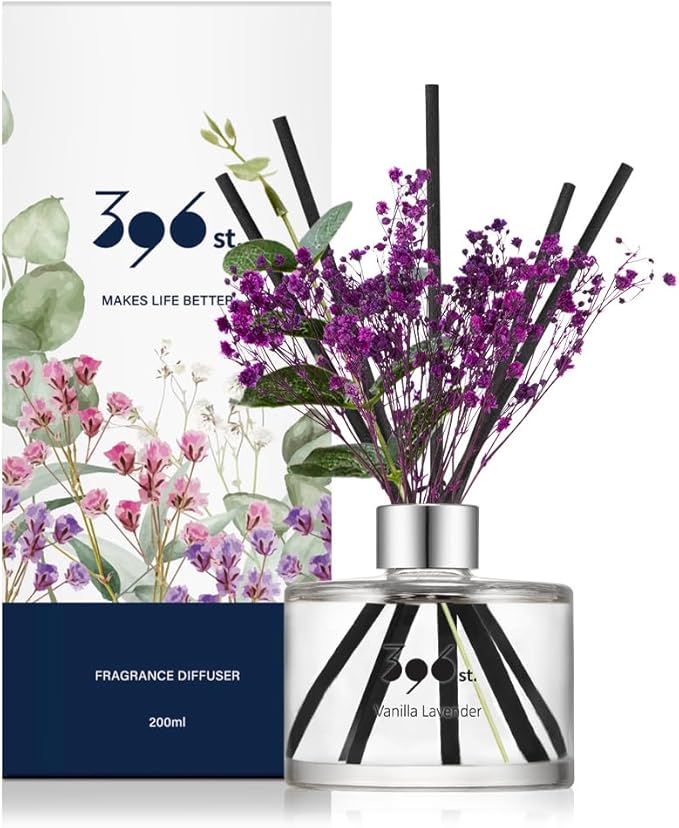396 st. Preserved Baby's Breath Flower Reed Diffuser, Vanilla Lavender, 200ml(6.7oz) / Reed Diffuser Sets, Home Fragrance, Scented Oils, Home & Bathroom Décor