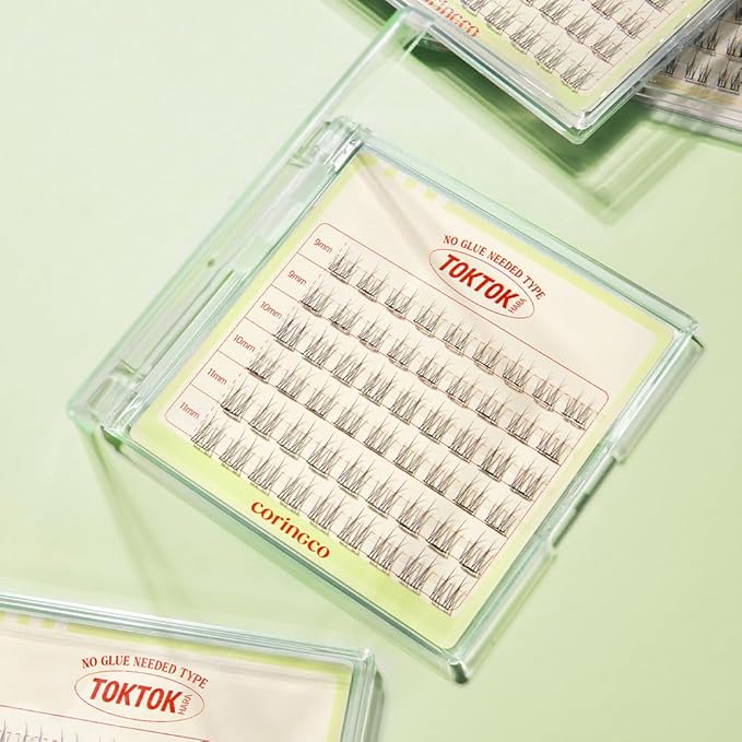 CORINGCO Toktok Hara Light Self Adhesive False Eyelashes, Natural Look, No Glue Needed, Assorted Set of 9/10/11mm, Reusable Lash Clusters Kbeauty - Sharp