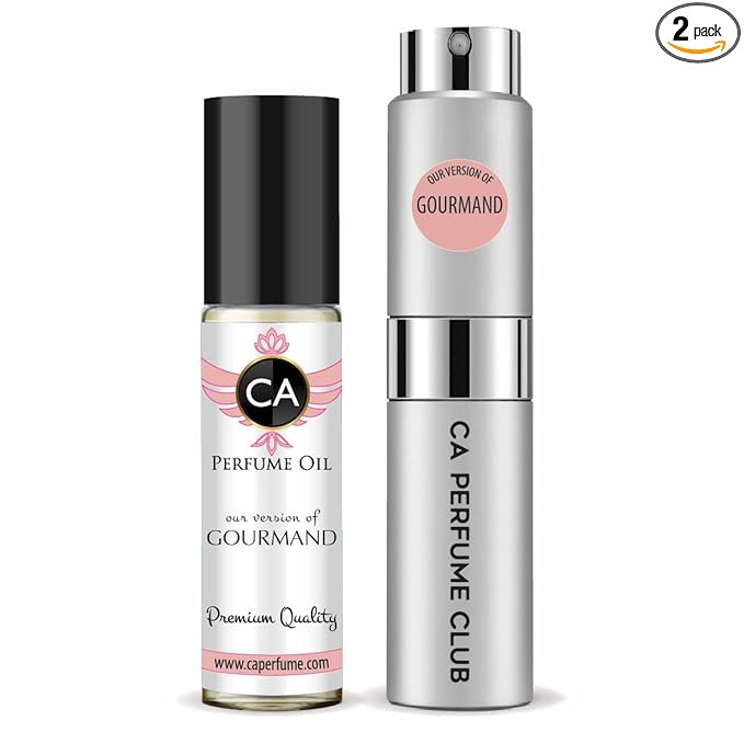 CA Perfume Duo Impression of Gourmand For Women And Men Perfume Layering Set Long Lasting Travel Size EDP + Body Oil Roll-On Bottle 0.27 Fl Oz+0.33 Fl Oz
