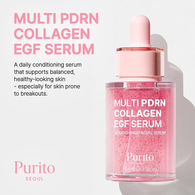 PURITO Multi PDRN + Collagen + EGF Revitalizing Facial Serum | for Glass Skin, Radiance, Elasticity & Hydration | 99% Pure PDRN Complex, Firming & Brightening Booster | Korean Skincare 1.01 fl.oz