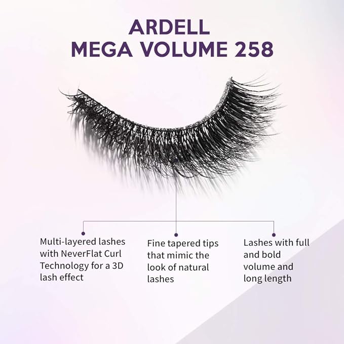 Ardell Mega Volume Lash 258 Multi-Layered False Lashes with Curl Technology, 4 Pairs