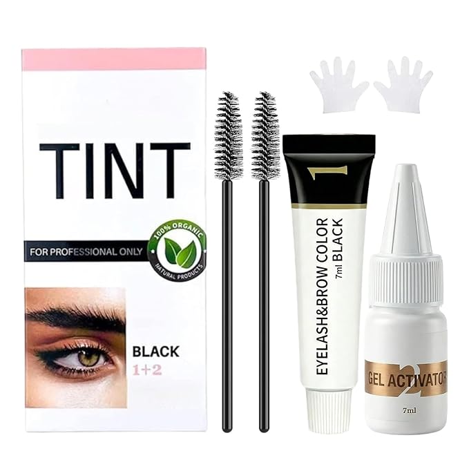 Lash Color Kit, Professional Natural Black Eyelash & Eyebrow Color Kit Lasting for 2 Weeks, Temporary Brow Color with Gentle Ingredients, Safe & Easy for Salon Home Use for Women Girl Mom Wife