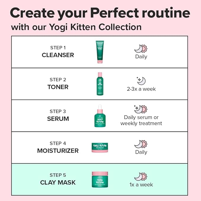 I DEW CARE Heartleaf Clay Mask - Yoga Kitten | Wash-off, For Blemish-prone with Kaolin, Heartleaf, Tea Tree Extract, Home Spa, Korean Skincare, Glass Skin Look, Soothing, Christmas Gifts, 2.5 FL Oz