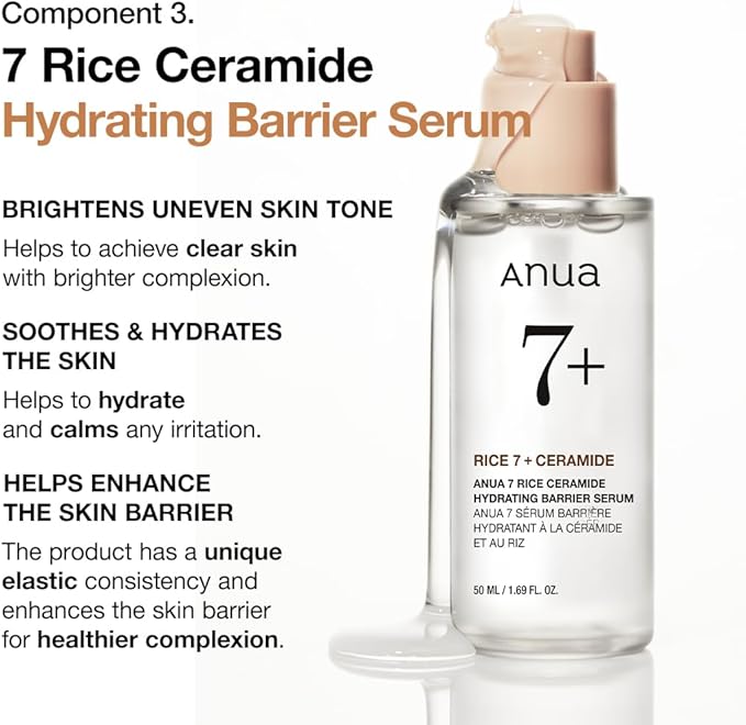 Anua Rice Skin Care Set – Rice Cleansing Powder Face Wash, Korean Milky Toner & Hydrating Serum with Ceramide, Hyaluronic Acid, Brightening for a Glass Skin Look, Non-Comedogenic, Korean Skincare
