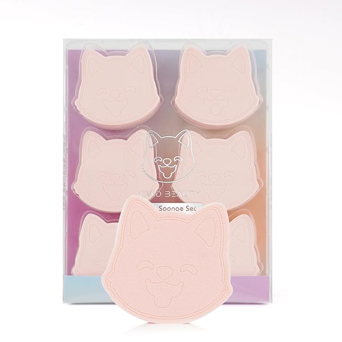 6-Pack Pink Makeup Sponge Set, Cosmetic Powder Puff-Adorable Non-Latex Beauty Blending Sponges for Foundation, Liquid, Cream, Reusable & Easy to Clean