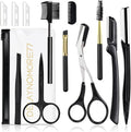 Eyebrow Razor Kit, 12 in 1 Professional Eyebrow Grooming Set, Including 3 Razors Trimmer,1 Tweezer,2 Scissors,2 Replacement Blades,1 Eyelashes Roller,2 Brushes,1 Storage Bag