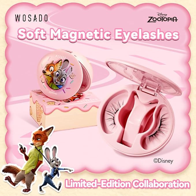 WOSADO×Zootopia1 Bag Gift Set, Disney [No.18 Velvet Black] 21.5mm Soft Magnetic Eyelashes Kit with Applicator, Reusable Glue-free Magnetic Lashes, Cruelty-free False Lashes, Waterproof, for Makeup