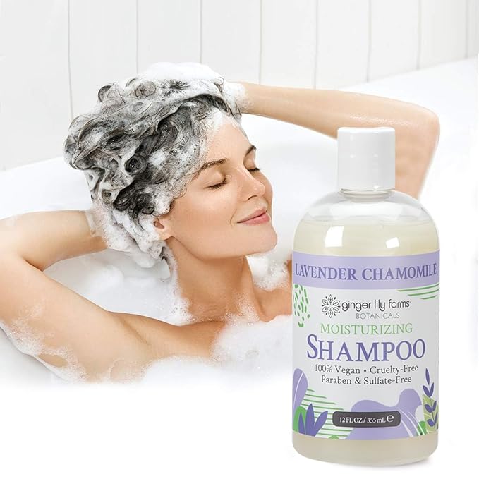 Ginger Lily Farms Botanicals Moisturizing Shampoo for All Hair Types, 100% Vegan & Cruelty-Free, Lavender Chamomile Scent, 12 Fl Oz