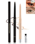 Brown+Nude Waterline Eyeliner Pencil, Cream Gel Eye Liner Pencils for Older Women,Waterproof Smudge-Proof Long Wear Retractable Eye Liner Pen with Sharpener, Waterline Eyeliner for Sensitive Eyes-2Pcs