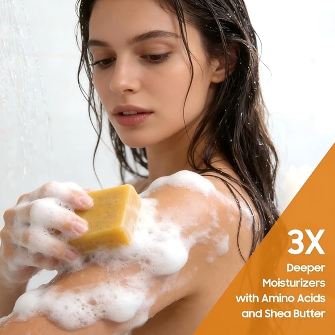 3 Pack Lemon & Turmeric Soap Bar for Dark Spots - Powered by Kojic Acid & Vitamin C and Deeply Moisturizing with Shea Butter - SLS Free