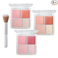 3Pcs 4 Colors Blush Palette for Cheeks with Make Up Brush, Face Matte Contour Blush Makeup Palette, Buildable Shimmer Facial Cheek Blusher Shades, Blendable Cosmetic Makeup Blush