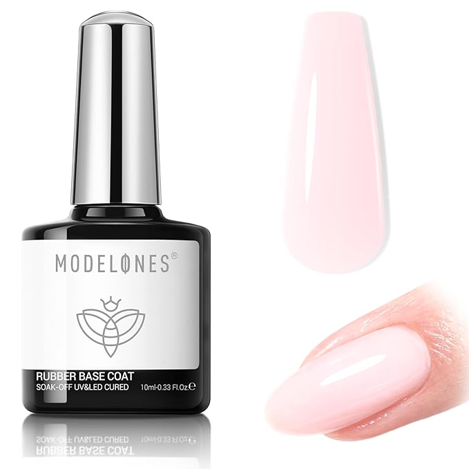 modelones Builder Rubber Base Gel for Nails, Light Milky Baby Pink 6 in One Nude Color Base Coat Strengthen Apex Building Extension Long Last Protect Soak Off Manicure for Fragile Nail Art DIY Home