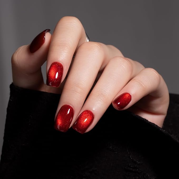 MAYCHAO 15ML Red Cat Eye Gel Nail Polish 1Pc Blood Red Gel Polish Soak off Holographic Magnetic Nail Polish for Nail Art Manicure Salon DIY at Home, 0.5 OZ
