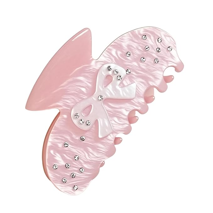 Bow Claw Clip for Women, Non-Slip Sparkling, Pink Cute Extra Large Claw Clips for Thick Hair, Strong Hold Hair Accessories for Workout Party Everyday Use