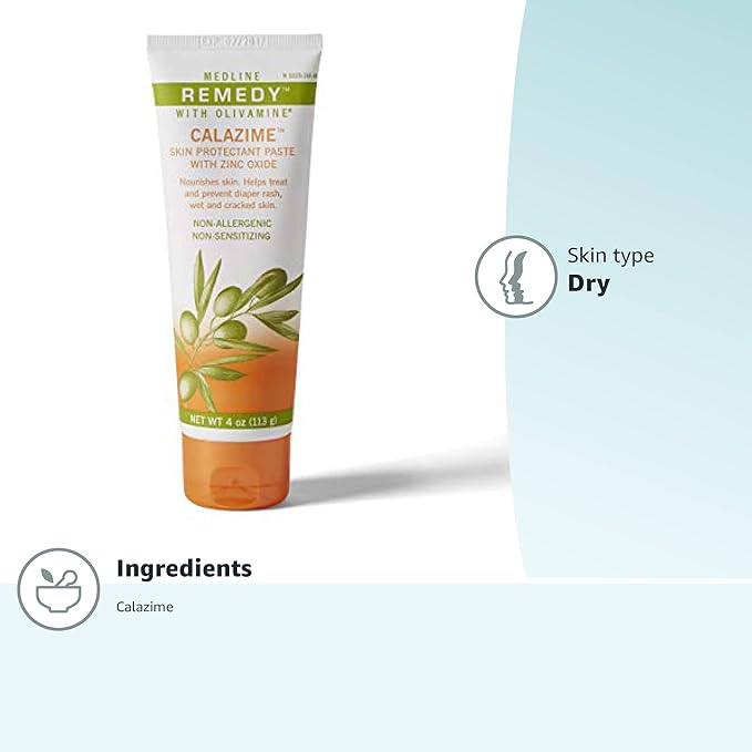 Medline Remedy Olivamine Calazime Skin Protectant Paste Cream, Used with Dry Chapped from Diaper Rash, Incontinence, Dermatitis, Psoriasis, Burns, Bites, White, 4 Oz, (Pack of 2)
