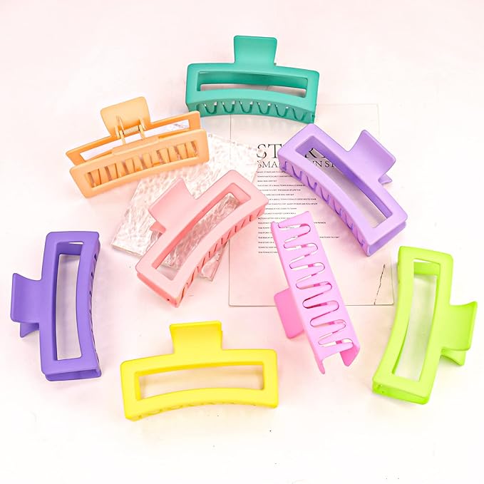 8PCS 5 Inch Extra Large Square Hair Clips, Matte Rectangular Claw Hair Clips for Women Girls, Strong Hold XL Jumbo Hair Clamps, Hair Accessories for Thick Long Curly Hair, 8 Colors