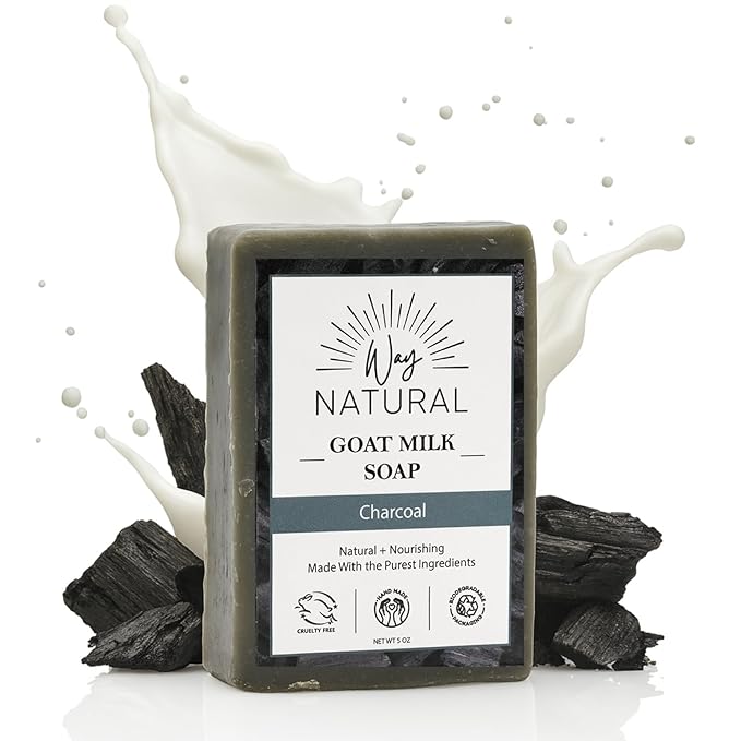 Activated Charcoal Soap Bar - Goat Milk Soap for Men, Women & Kids - Natural, Handmade w/Real Milk - Dry, Sensitive Skin, Hands/Body - Premium, Gentle, No Dyes - (1, Large, 5oz)
