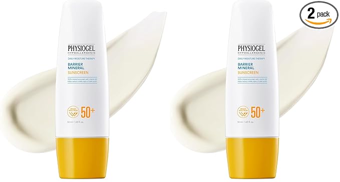 Physiogel Lightweight Moisture Korean Sunscreen, Broad Spectrum SPF 50+, Water Resistant & Safe for Sensitve Skin, Reef Friendly, Paraben-Free, Dermatologically Tested, Korean Skin Care. (Pack of 2)