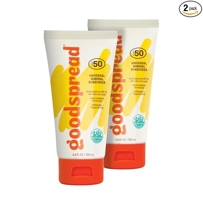 SPF 50 Mineral Sunscreen 2-Pack – No White Cast, Reef-Safe, Non-Nano Zinc, Water Resistant, Face & Body – Goodspread