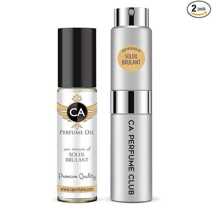CA Perfume Duo Impression of Soleil Brulant For Women And Men Perfume Layering Set Long Lasting Travel Size EDP + Body Oil Roll-On Bottle 0.27 Fl Oz+0.33 Fl Oz