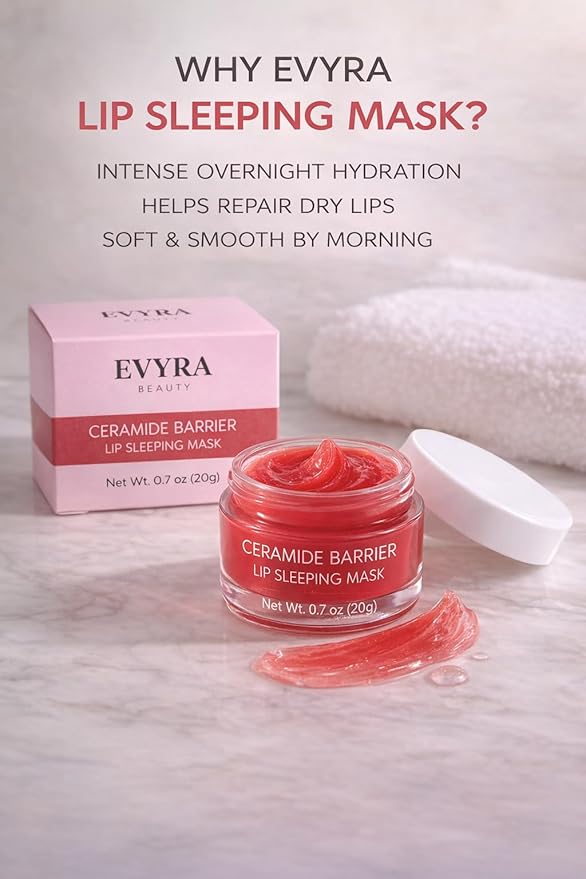 EVYRA Ceramide Barrier Lip Sleeping Mask 20g – Overnight Lip Repair for Very Dry & Chapped Lips – Peach Flavor – Lanolin & Petrolatum Free Lip Treatment