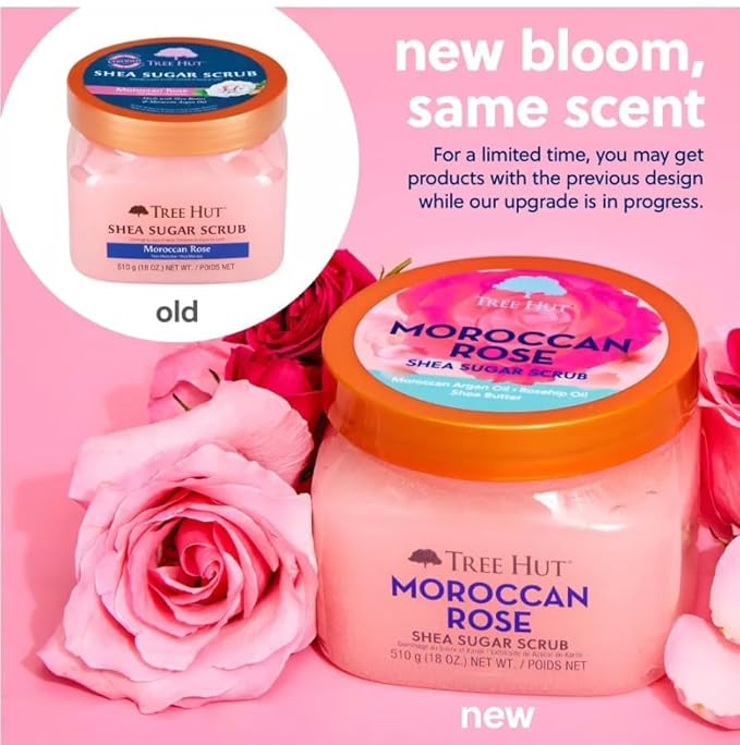 Tree Hut Moroccan Rose Body Scrub, Exfoliating & Hydrating Sugar Scrub with Shea Butter & Essential Oils, Smooth Skin, Body Exfoliator For All Skin Types, Self Care Gifts for Women, Vegan, 18 Oz