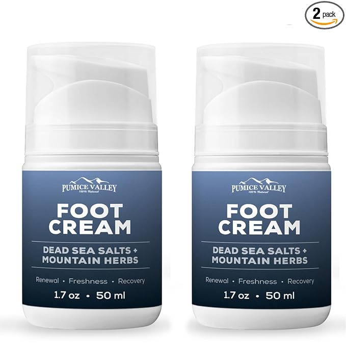 Pumice Valley 2 Pack Foot Cream for Dry Cracked Feet and Heels - Natural Moisturizer, Corn, Calluses Treatment - Skin, Body Lotion, Dead Sea Salts, Shilajit, Mountain Herbs 1.7 Oz