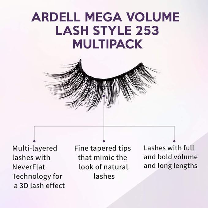 Ardell False Eyelashes Mega Volume 253 – Dramatic, Wispy Lashes, Long-Lasting Fake Lashes for Bold Eye Looks, 2 Pack